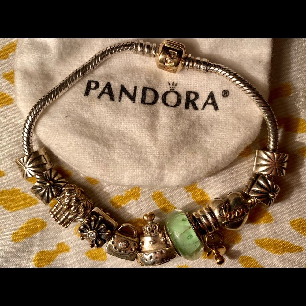 Pandora ss & 14k gold charm bracelet retired rare